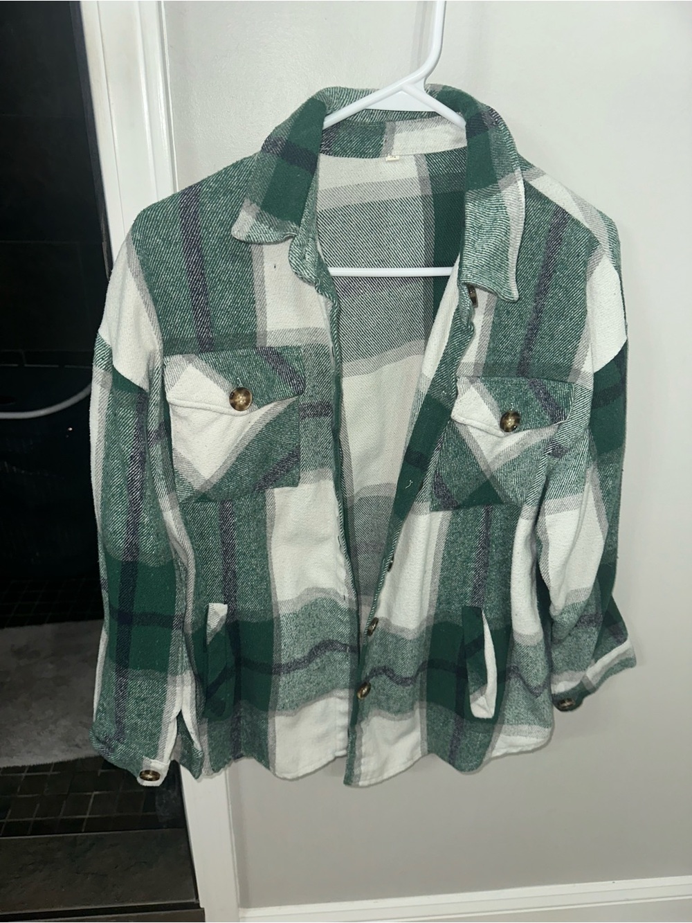 SHEIN Green and White Plaid Shacket